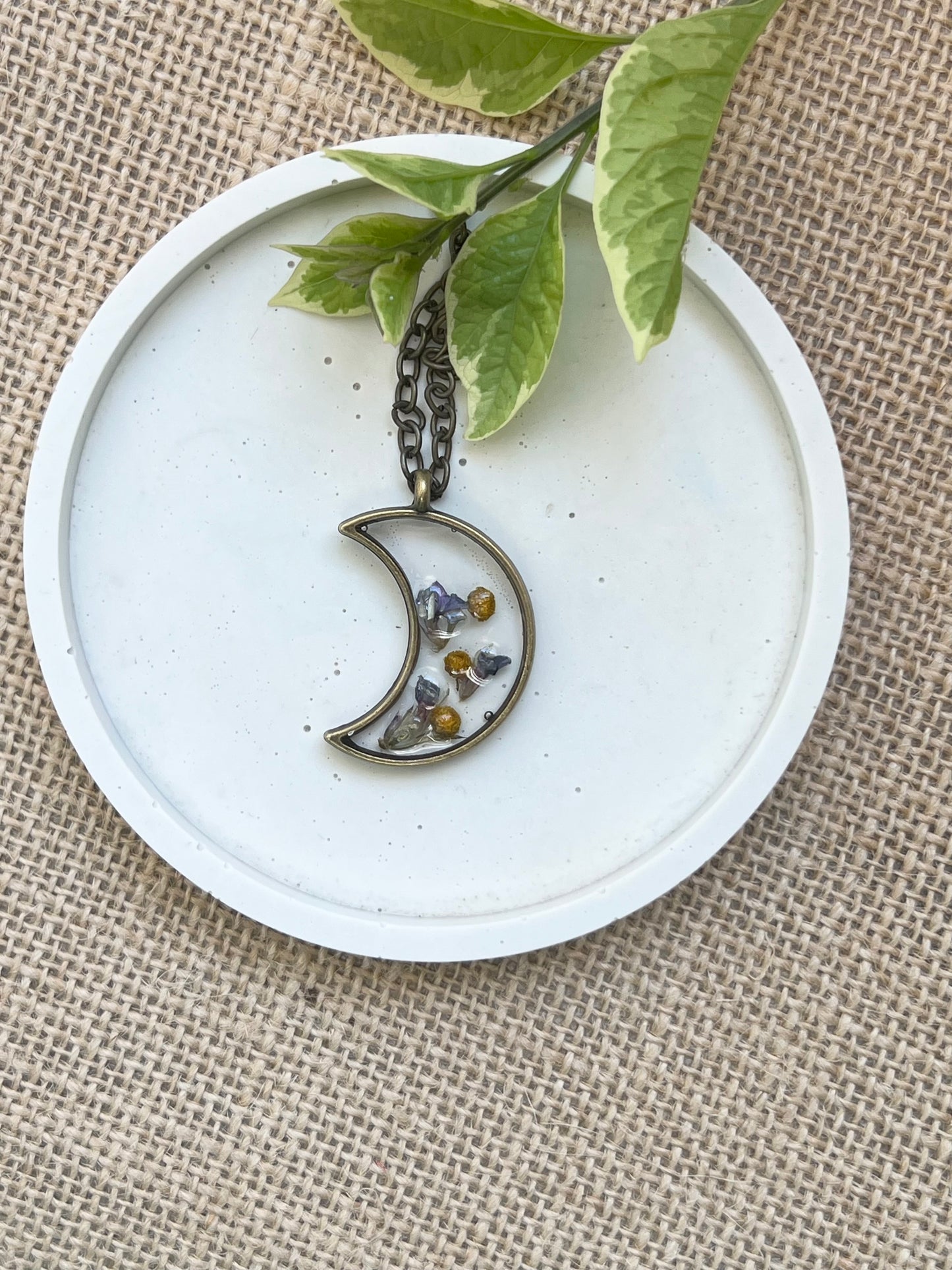 Fynbos and Leaf Moon Shape Resin Jewellery