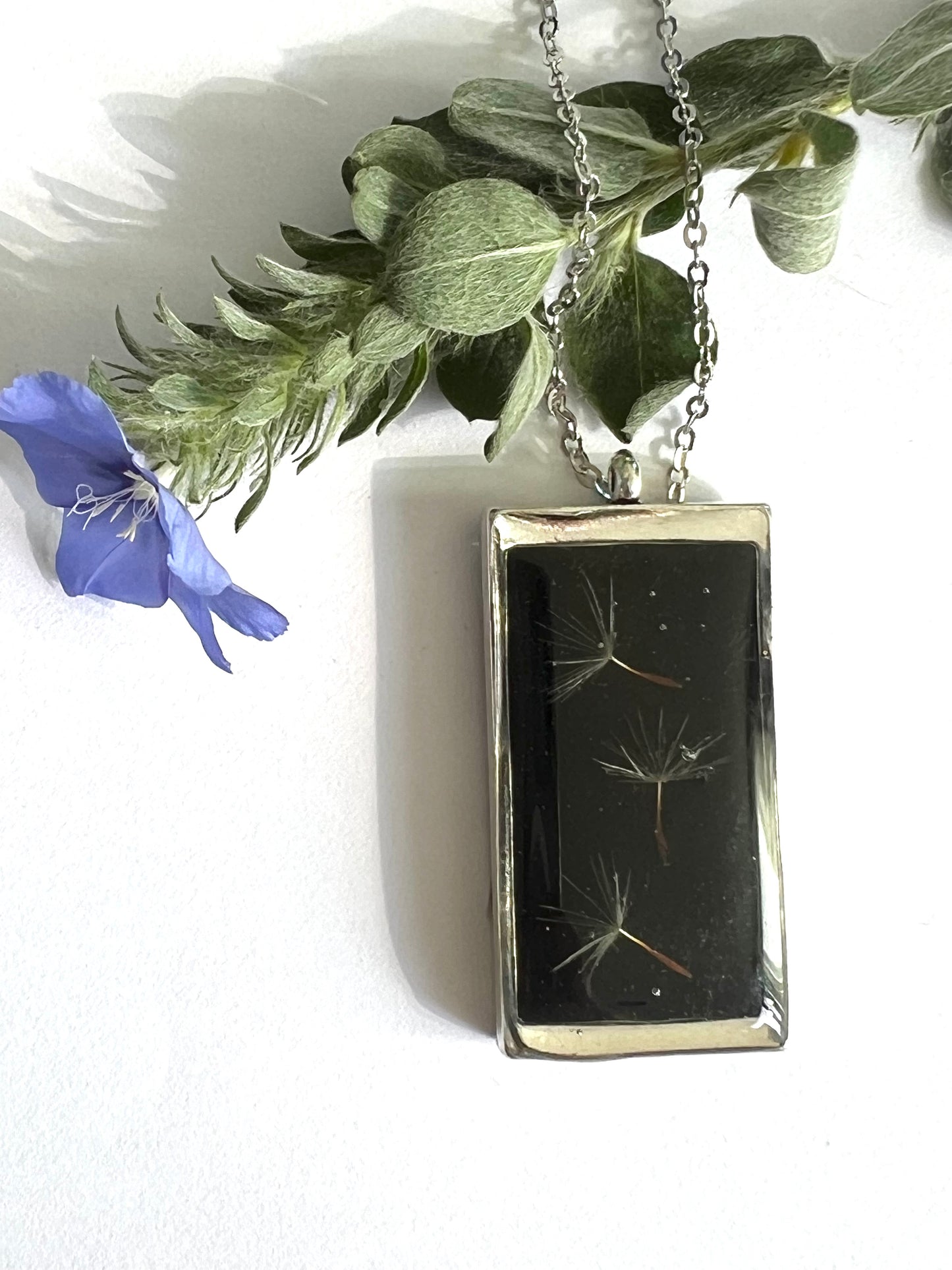 Real Dandelion Necklace in Black Setting Resin jewellery