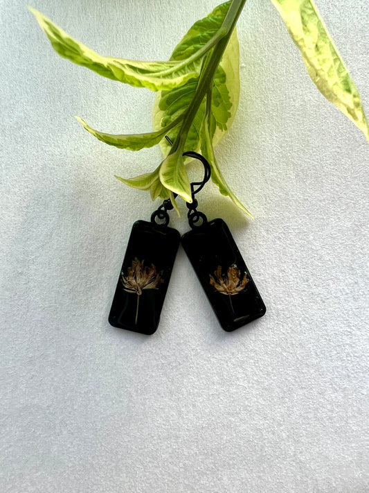 Fynbos Blast Black Rectangle Resin Earrings