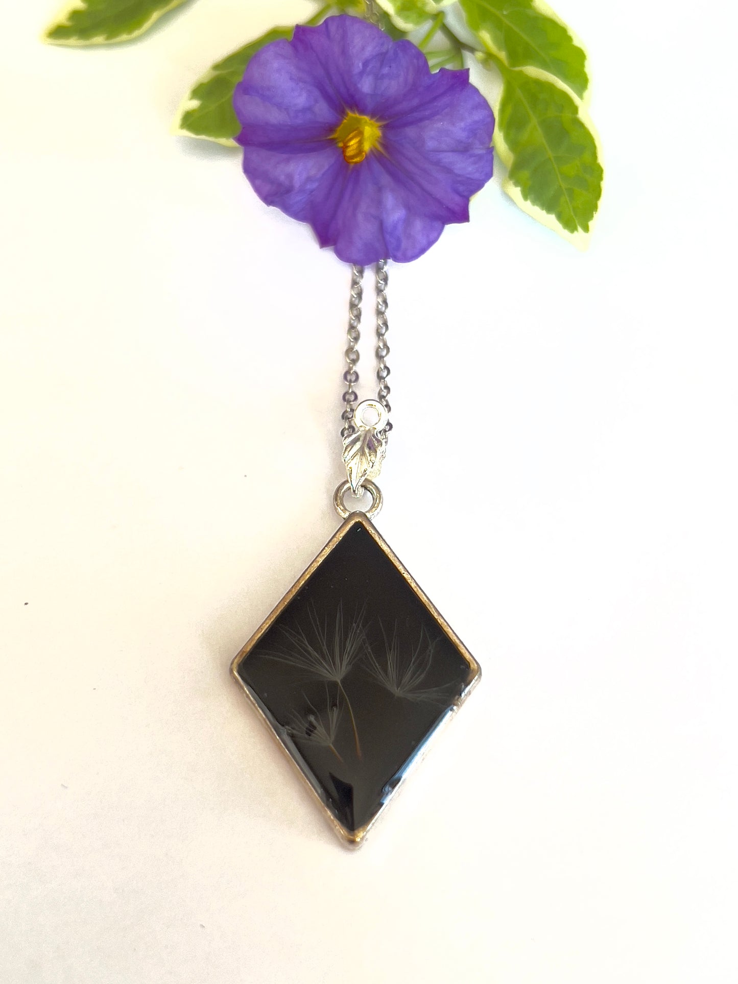 Real Dandelion Necklace in Black Setting Resin jewellery