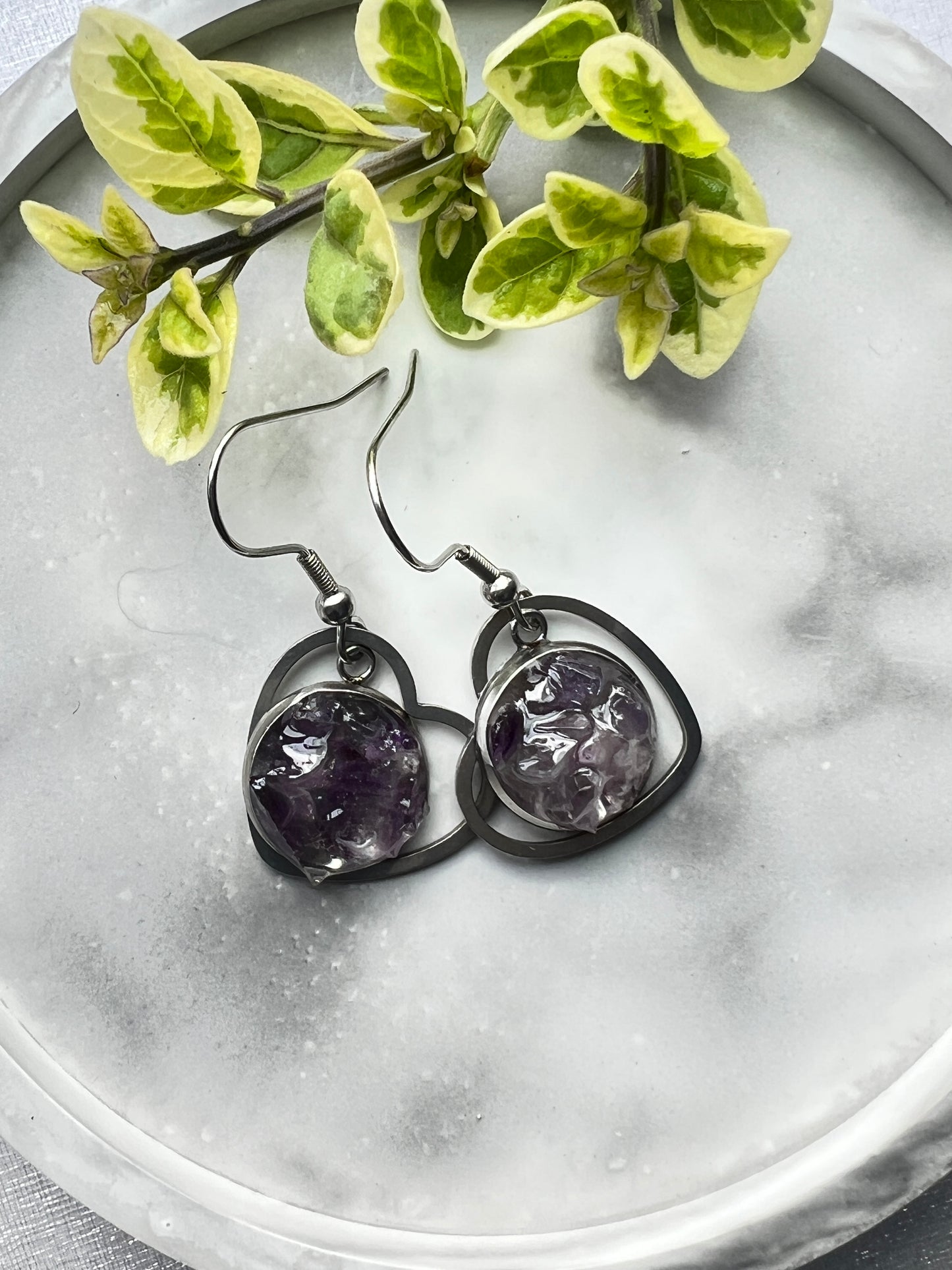 Amethyst in Silver setting Resin Jewlery