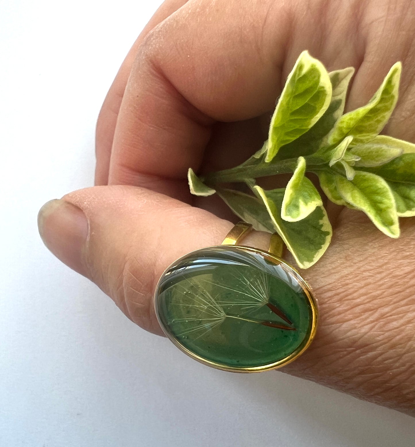 Real Dandelion Statement Ring