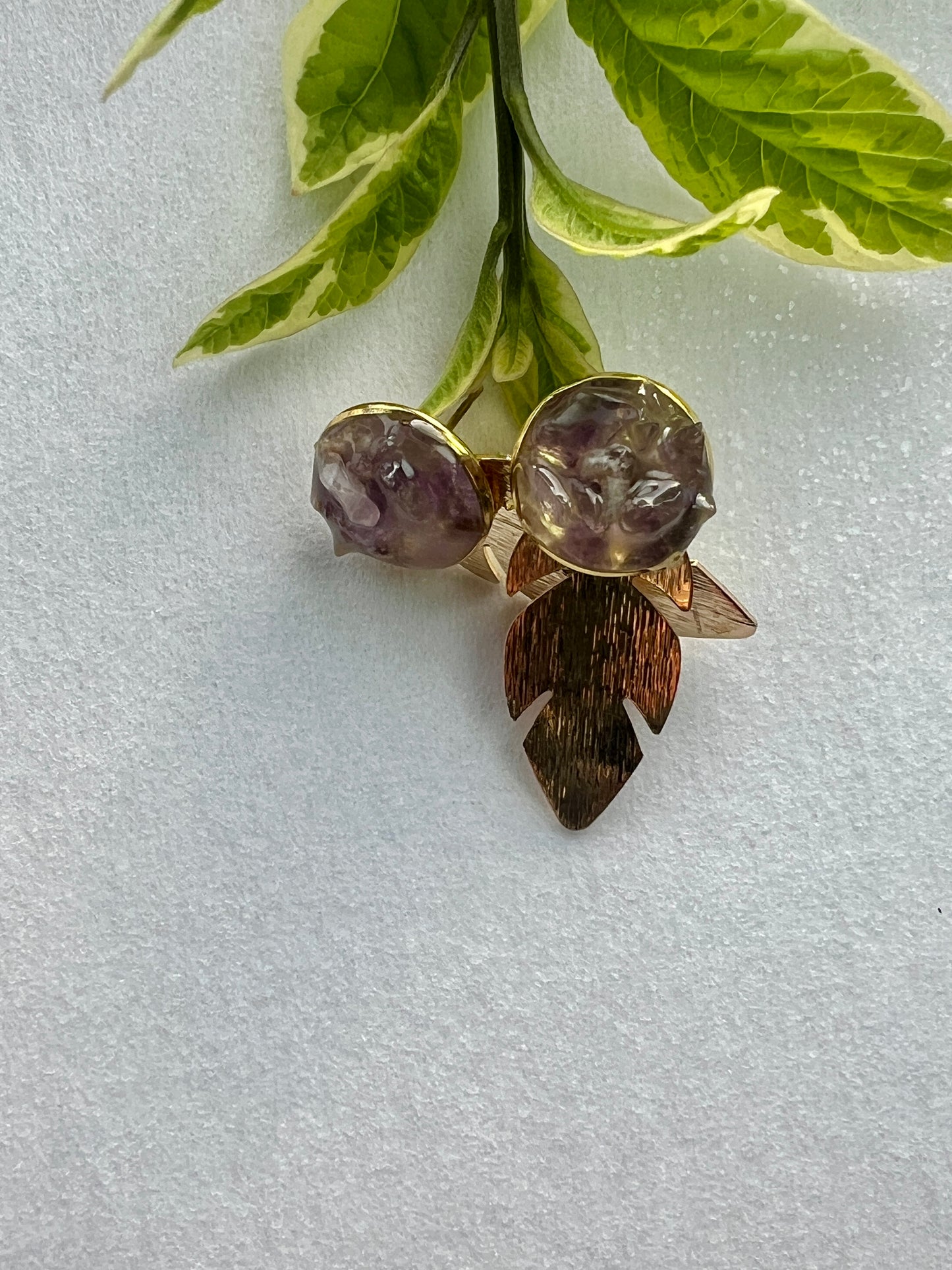 Amethyst and Gold Leaf Resin Jewellery