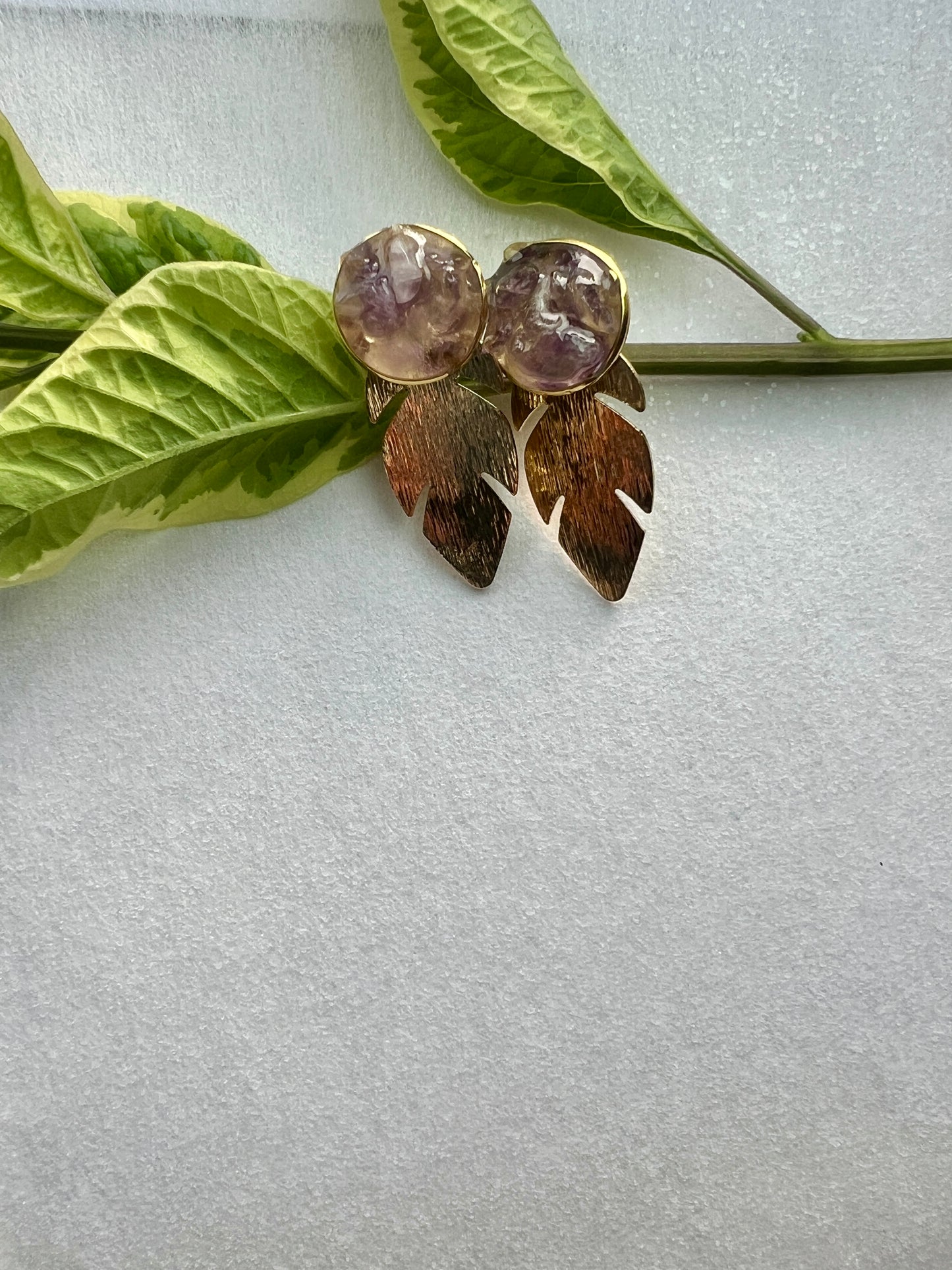 Amethyst and Gold Leaf Resin Jewellery