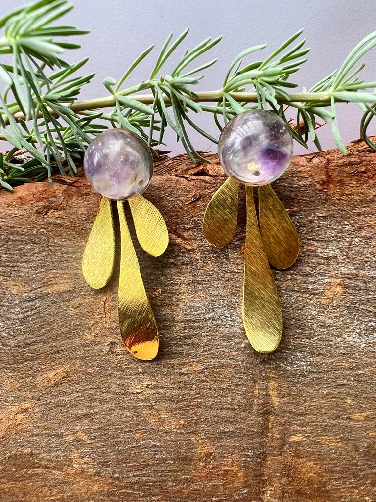 Amethyst and Gold Leaf Resin Jewellery February birth month stone