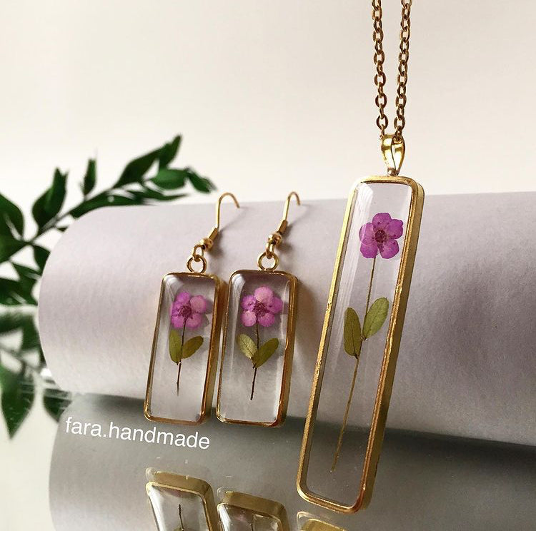 fynbos purple flower necklace earrings